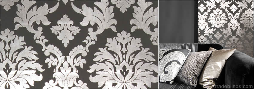 Rococo Silver Shimmer Patterned Roller Blinds - Wide