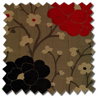 Large Embroidered Flowers Beige, Chocolate Brown & Red Roman Blinds