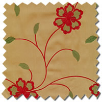 Pretty Embroidered Flowers Golden Beige, Green & Red Roman Blinds