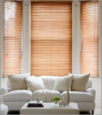 Wood Blinds in a Bay Window